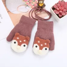 Curte/Детские Зимние перчатки для мальчиков и девочек, очень милые теплые вязаные перчатки с рисунками животных из мультфильмов, Висячие на шее, с длинными пальцами, для детей 1-3 лет