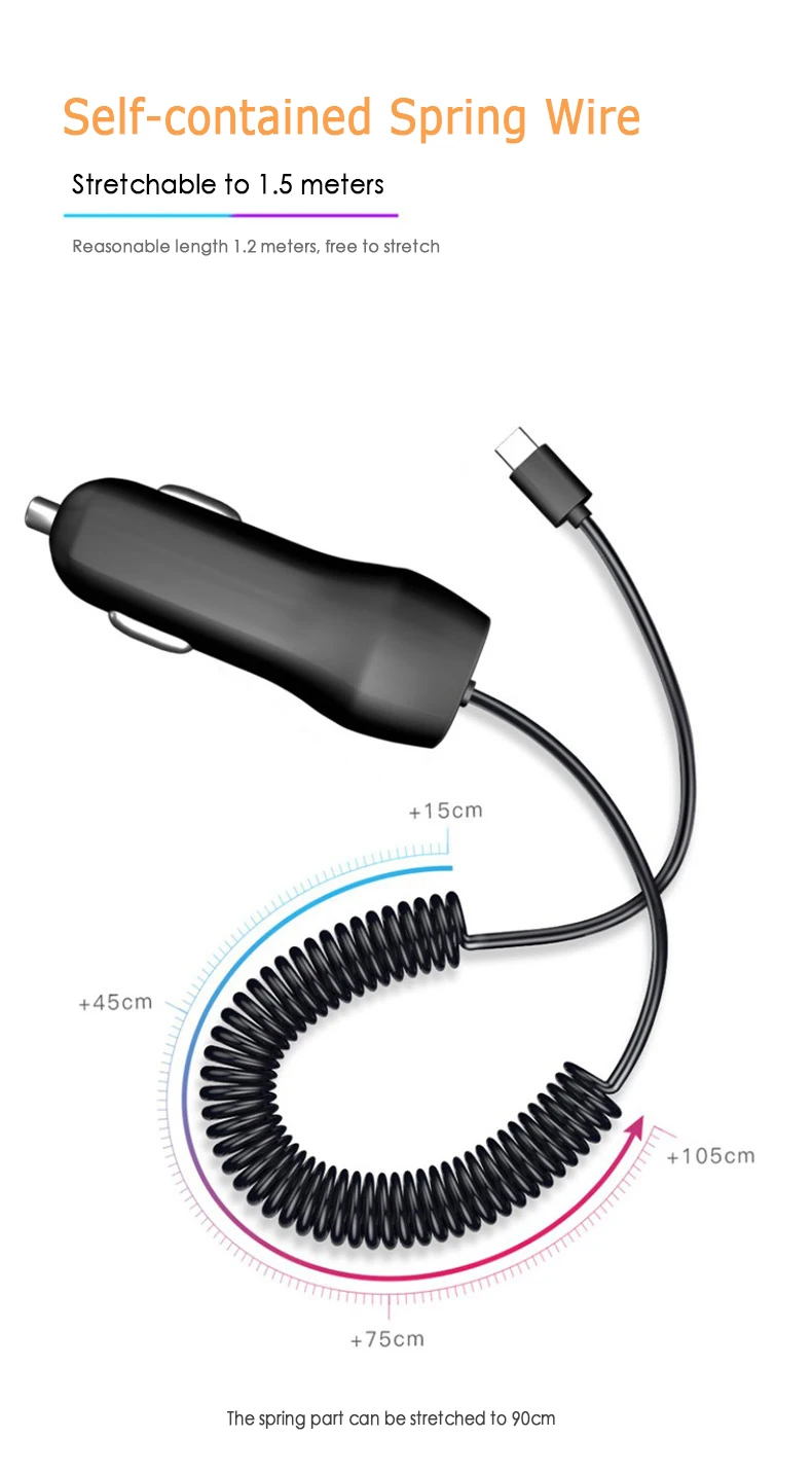 Быстрое быстрое USB-C автомобильное зарядное устройство для huawei P30 IPhone X 8 7 Android type C пружинный кабель для IPhone X 8 7 6 6s Plus huawei Xiaomi