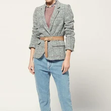 Женское клетчатое шерстяное пальто для офисных леди, тонкие однобортные женские куртки/пальто