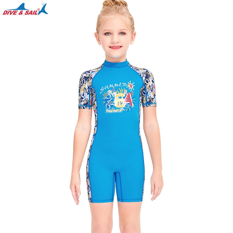 キッズワンピースウォータースポーツスノーケリングダイビングスーツサーフィンクラゲ水着女の子シャム半袖入浴ラッシュガード Aliexpress Sports Entertainment