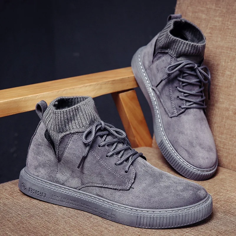 

2020 New Men Casual Shoes for Spring High Top Lace-up Tooling Boots Retro Stylish Black Gray Khaki Male Flat Leisure Footwear