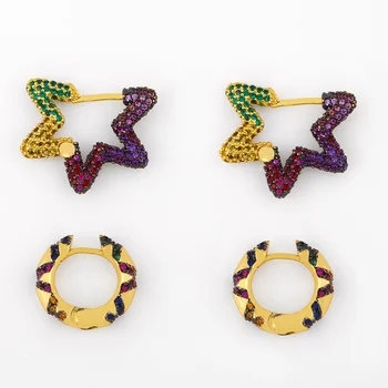 

LUALA Rainbow Star Hoop Earrings For Women Gold Micro Pave Crystal Round Earrings Hoops Cubic Zirconia Wholesale Jewelry