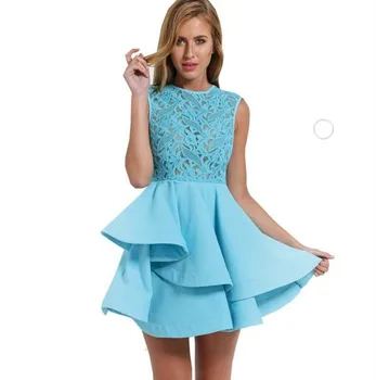 

BGW 2020 Scoop Neck Sleeveless Jersey Mini Ruffle Four Colors A Line Cocktail Dresses Zipper Back