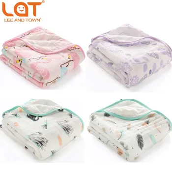 

59''x 47'' LAT 100% Cotton newborn Bedsheet Baby Muslin swaddle wrap 2 layers Thick Baby Receiving Blankets Kid Quilt Flamingo