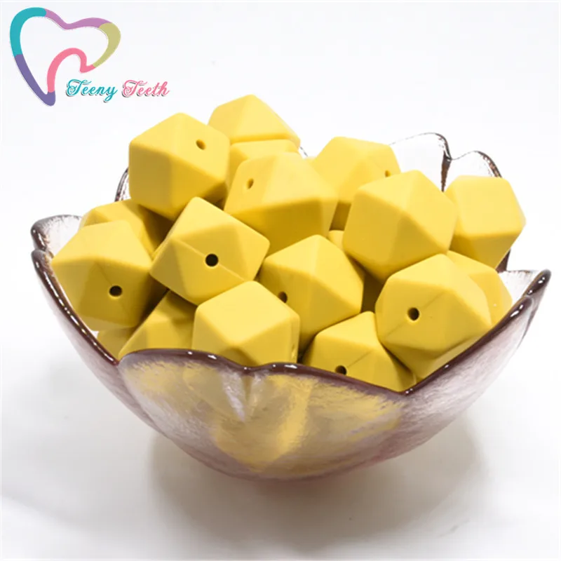 Mustard Teeny teeth 10 шт. 14 мм шестигранные Силиконовые бусы для прорезывания зубов детские DIY игрушечный детский душ подарок ожерелье соска цепь Силиконовые бусы - Цвет: Mustard