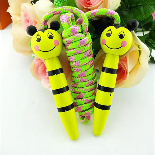 US $3.17 Children Wooden Jump Rope Young STUDENTS Fitness Sports Cartoon Jump Rope Children Prizes Entertai