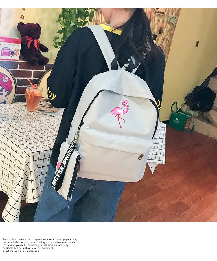 S. IKRR женский рюкзак, кошелек, простой принт фламинго, холст, Студенческая сумка для книг, сумка для ноутбука, школьная сумка, большая емкость, корейские рюкзаки для девочек
