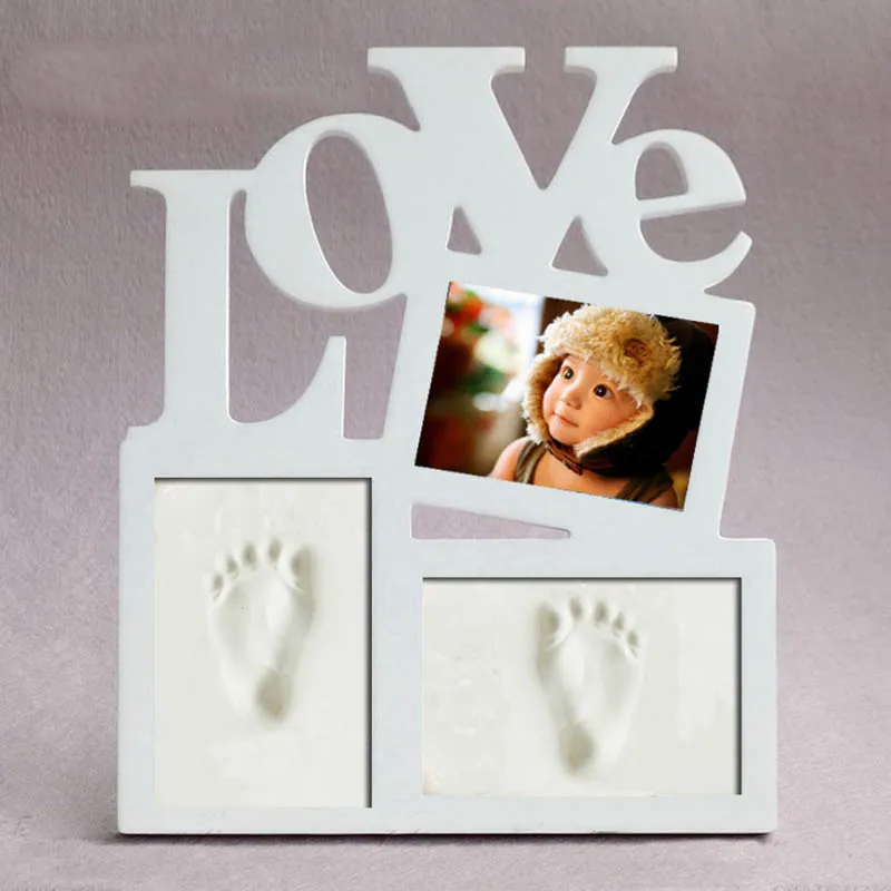 Фоторамка для малышей со следами ног или ручной печатью, набор для рукоделия, отпечаток пальца для родителей и ребенка, подарок для ребенка - Цвет: White