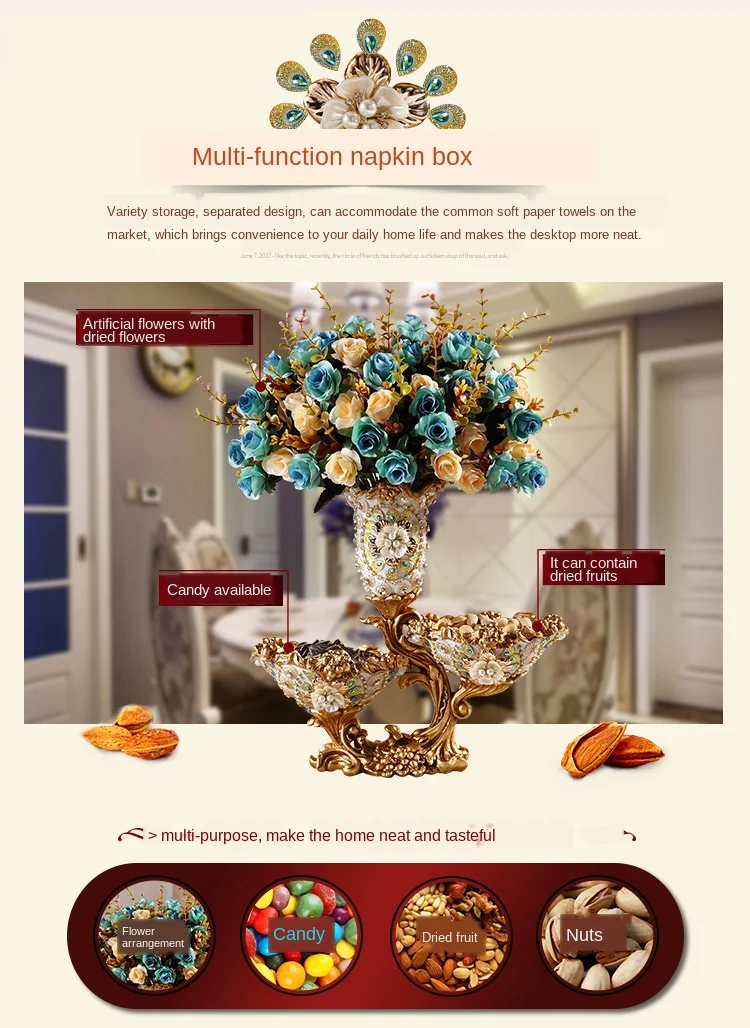 Luxury European Resin Vase Stereoscopic Dried Fowers Arrangement Wobble Plate Living Room Entrance Ornaments Home Decorations