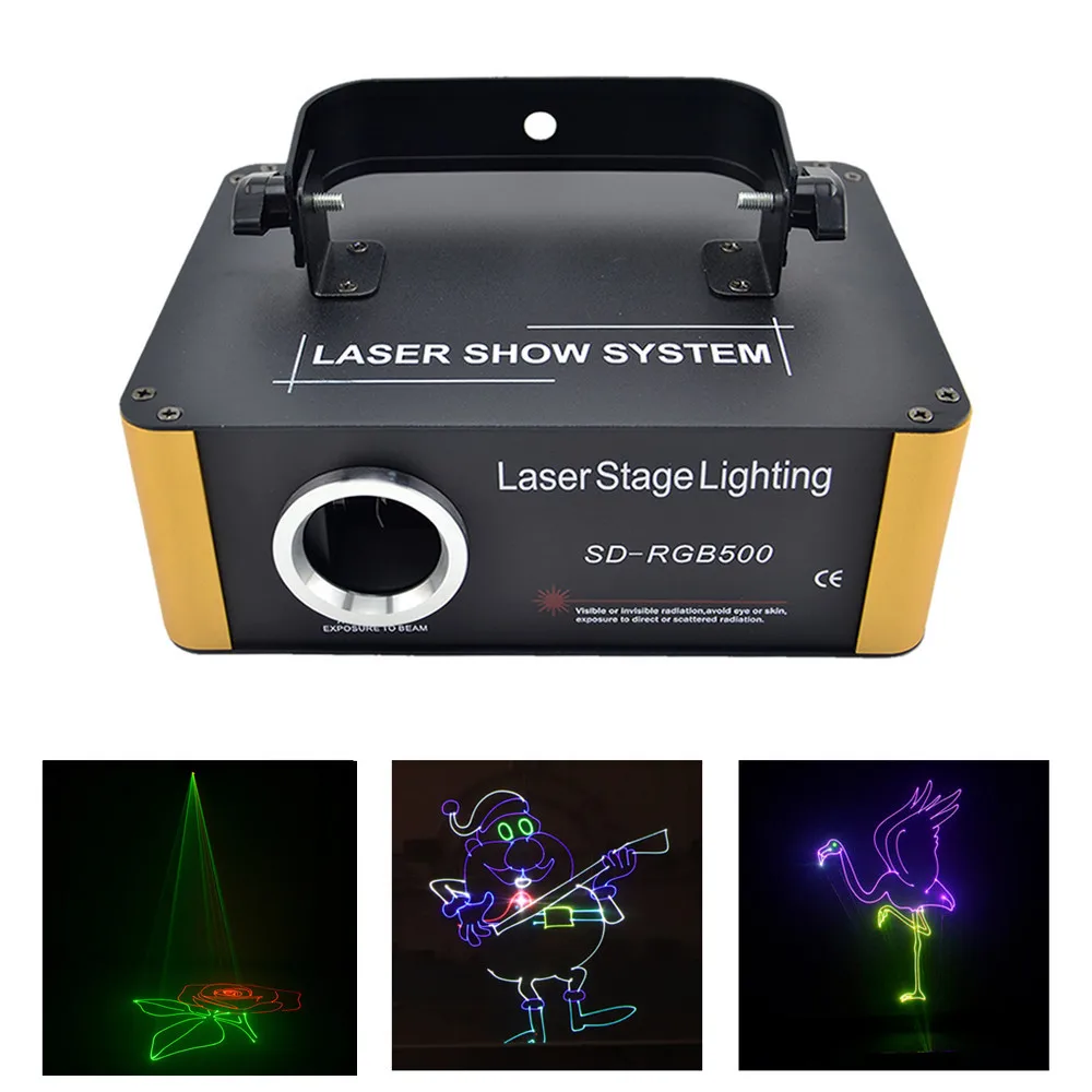 

RGB Laser Remote Animation Scan Projector Stage Lighting SD Card Program 500mW Xmas DJ Party Led DMX Bean Light Scanner ILD File