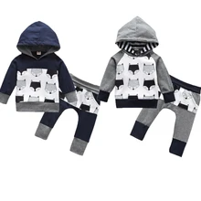 Focusnorm От 0 до 4 лет для малышей для маленьких мальчиков Одежда для детей с принтом с лисой; толстовка с капюшоном, топы, леггинсы, штаны 2 стиля; сезон осень хлопковая одежда