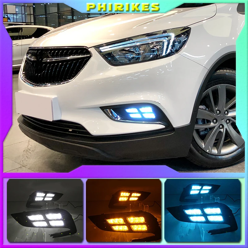 

Дневные ходовые огни для Buick Encore Opel Mokka 2017, 2018, 12 В, ABS светодиодный дневные ходовые огни с желтым сигналом поворота, 1 комплект