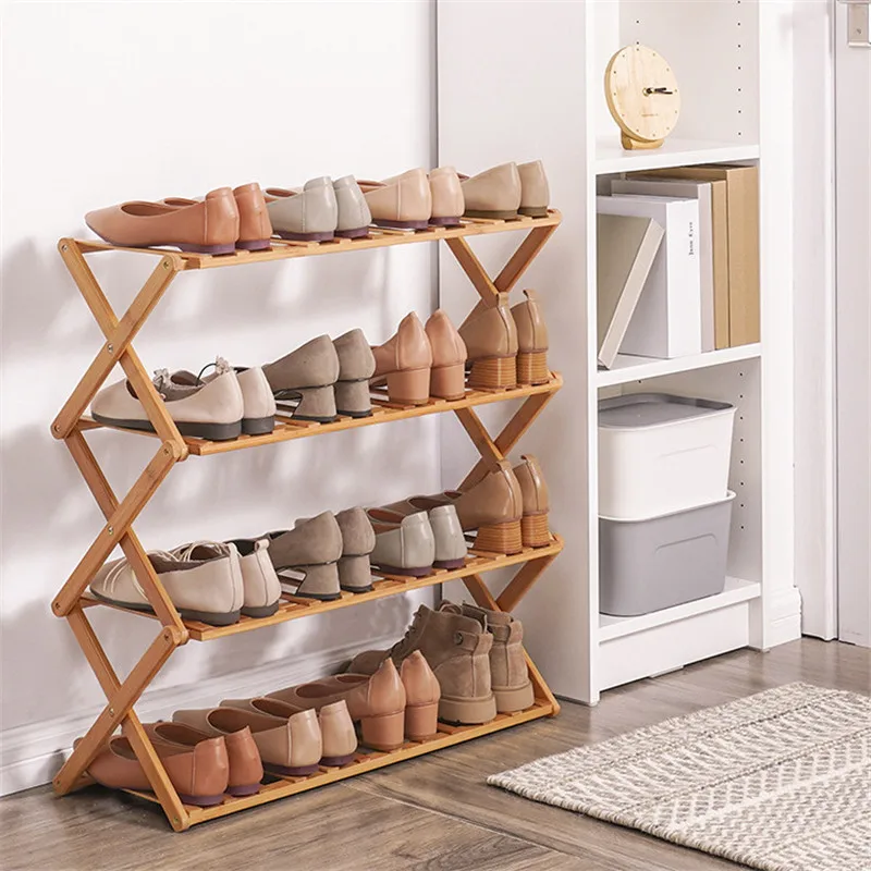 Walnut 5-Tier Bamboo Shoe Storage Shelf for Entryway Free 12 Side Metal Hooks Hallway Closet or Living Room SMIBUY Shoe Rack Organizer 