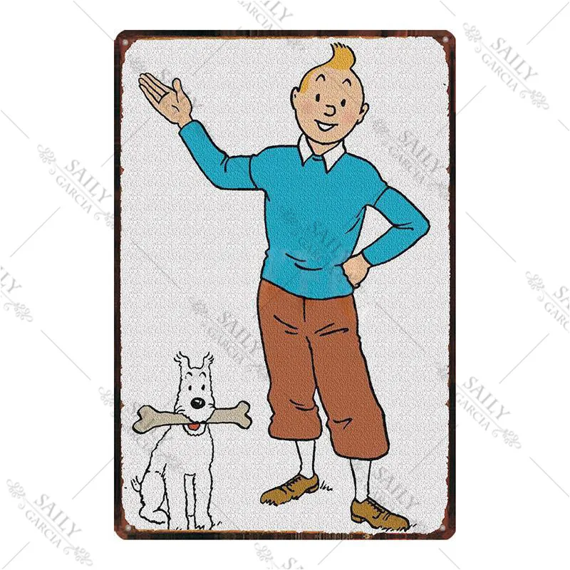 Tintin мультяшная металлическая пластина аниме мультфильм собака животные