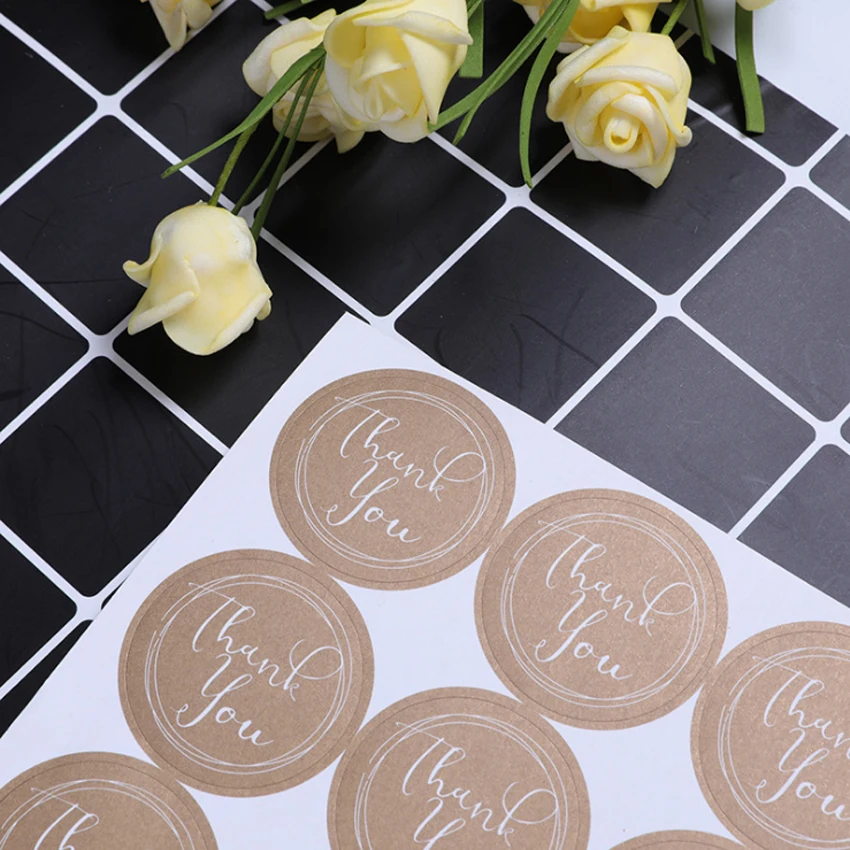 

120pcs/lot 'Thank You' Kraft Paper Adhesive Decorative Sealing Sticker DIY Gift Product Package Decoration Label Store Supplies