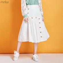 ARTKA 2020 Spring Summer New Women Skirt 100% Cotton Fashion High Waist A-line Skirt Pure White Button Long Skirts QA25004C