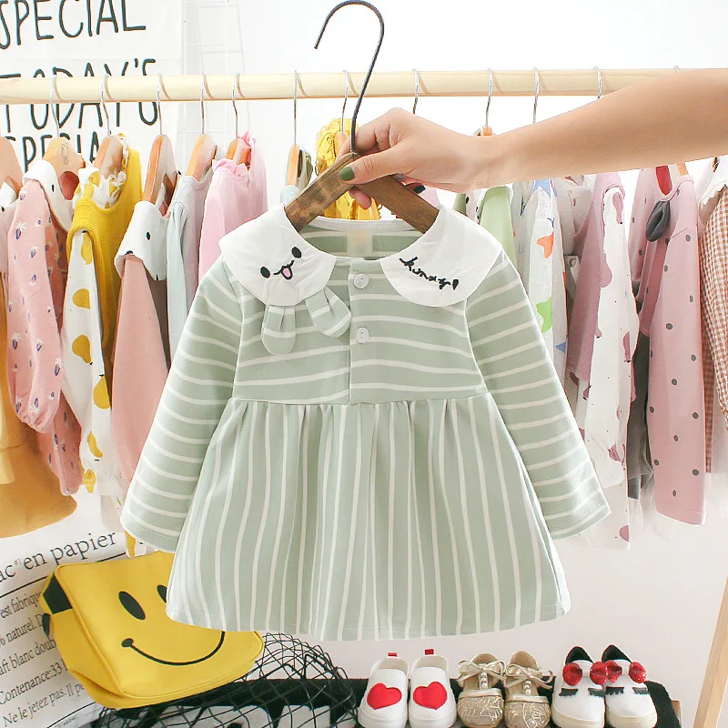 CYSINCOS осень Детское платье для новорожденных девочек для девочек, размер: 1 год, Платье-пачка для дня рожденья; платье принцессы; детская одежда; одежда для малышей; платье для маленьких девочек; Костюмы Платья для малышей - Цвет: Striped green