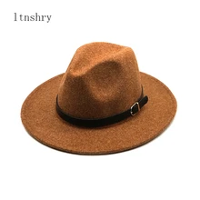 Осень зима Модные Мужские фетровые шляпы женские модные сохраняющие тепло шерстяной джазовый головной убор с ремнем черная шерстяная шапка Уличная Повседневная шапка