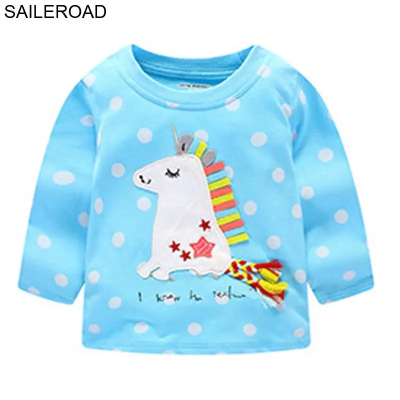 SAILEROAD/Осенняя хлопковая Футболка для девочек детские футболки с длинными рукавами и рисунком кролика топы для девочек, футболка для детей возрастом от 2 до 7 лет - Цвет: 50899 same picture