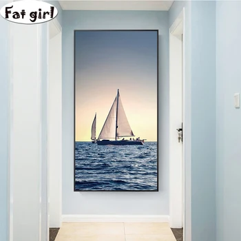 

DIY Diamond Painting Sea landscape with sailboat Full Square round Drill Mosaic Scenery diamond Embroidery Entrance Decoration