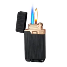 Personalized Dual Fire Metal Classic Grinding Wheel Ignition Switch Direct Blue Flame Windproof Lighter