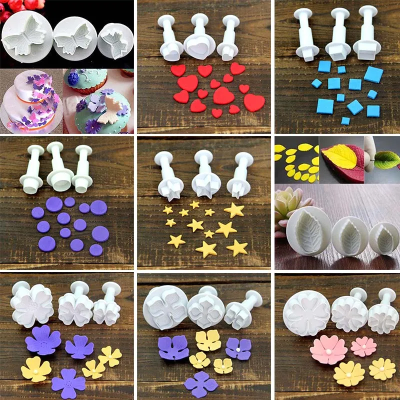 Fondant Cake Cutter Plunger Cookie Mold Sugarcraft Flower Leaf Decorating Mould