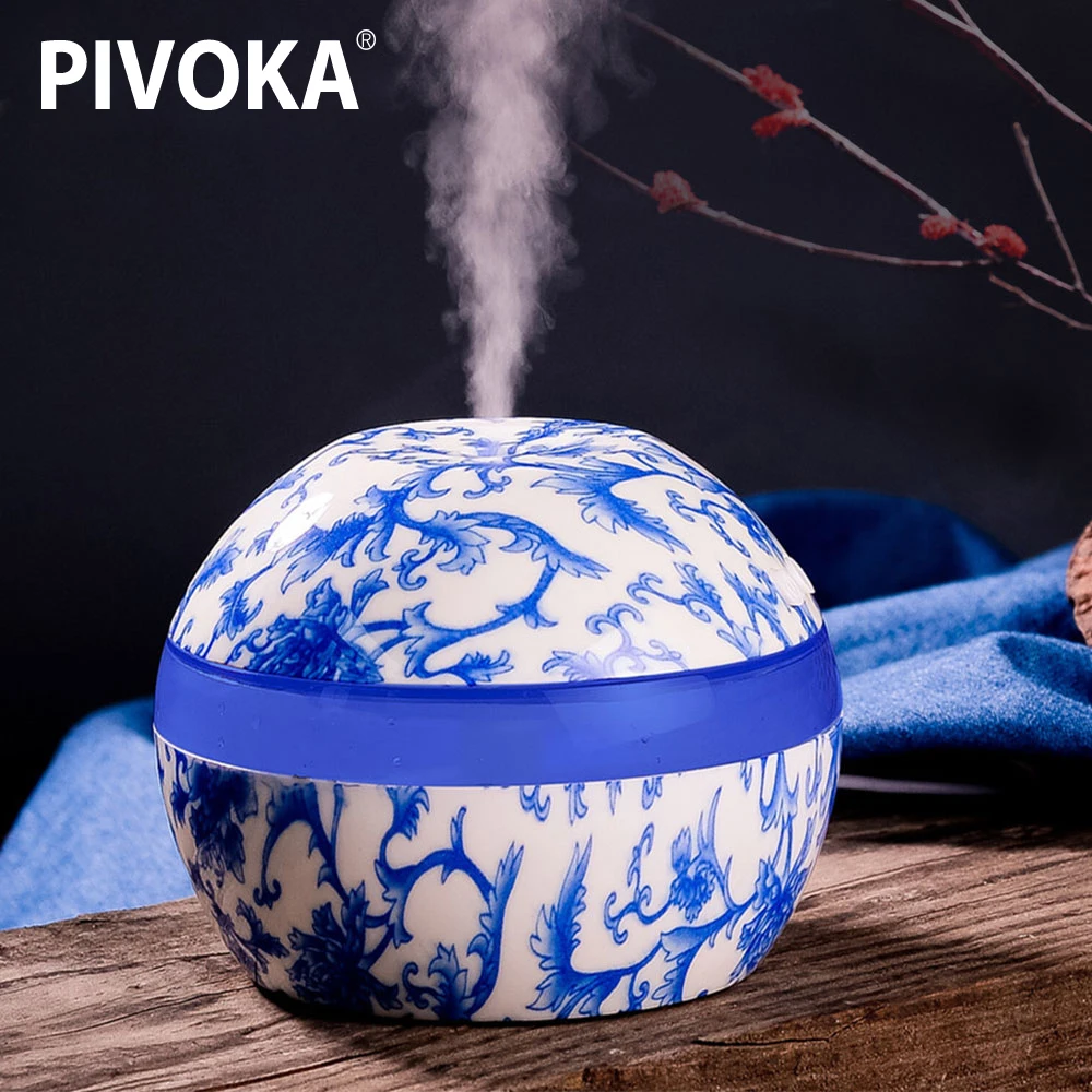 

PIVOKA 300ml Mini Air Humidifier Aroma Diffuser Essential Oil USB Electric Mist Maker Aromatherapy Housing Car Chinese style LED