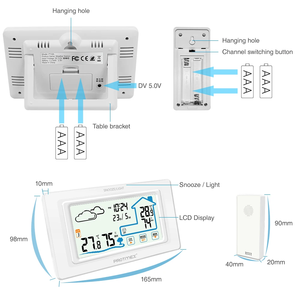 Погодная станция с цветным ЖК-дисплеем для помещений и улицы, время радиоуправления