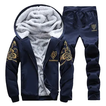

New Arrival Mens Hoodie Winter Warm Fleece Zipper Sweater Jacket Outwear Coat Top Pants Sets