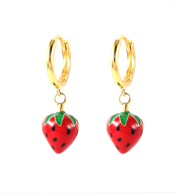 925 Sterling Silver Colored Enamel Fruit Pendant Dangle Earrings Summer Collection Strawberry Avocado Cherry Charm Earrings