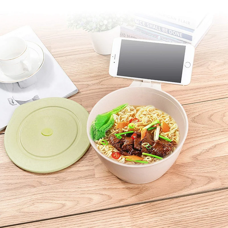 

Microwave Noodle Bowls with Lid-40 OZ Large Wheat Straw Soup Mug with Phone Holder-Microwave&Dishwasher Safe,Leak Proof,for Soup