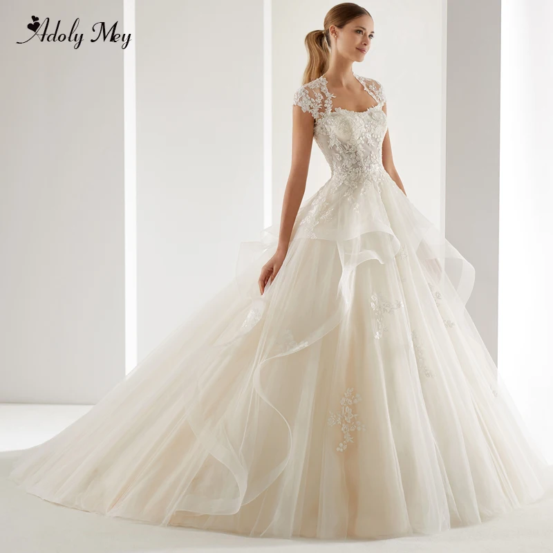 

Adoly Mey New Arrival Luxury Appliques Beaded A-Line Wedding Dresses 2020 Strapless Zipper Up Court Train Vintage Bridal Gowns