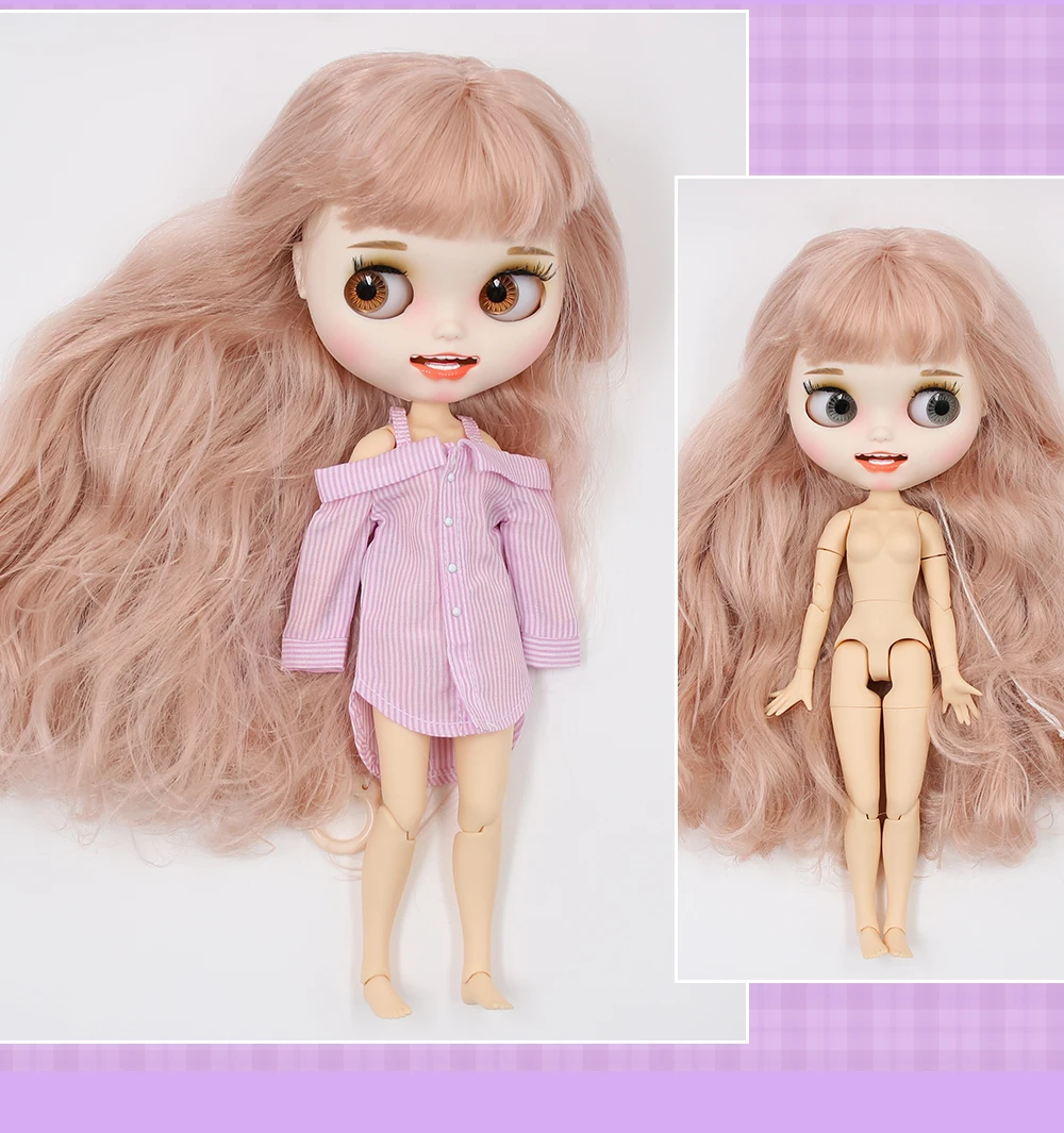 Neo Blythe Doll with Pink Hair, White Skin, Matte Smiling Face & Custom Jointed Body 1