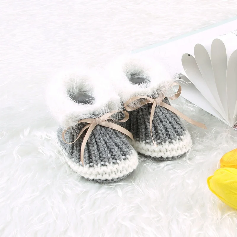 Вязаная Детская обувь для мальчиков и девочек; зимние теплые ботиночки для новорожденных; детская обувь для малышей; вязаная обувь для первых шагов 0-24 месяцев; 16 цветов - Цвет: YTM2156H