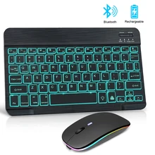 

2022New LED Bluetooth Keyboard Wireless RGB ipad Keyboard And Mouse Spanish Mini Backlight Russian keyboard For Phone Tablet