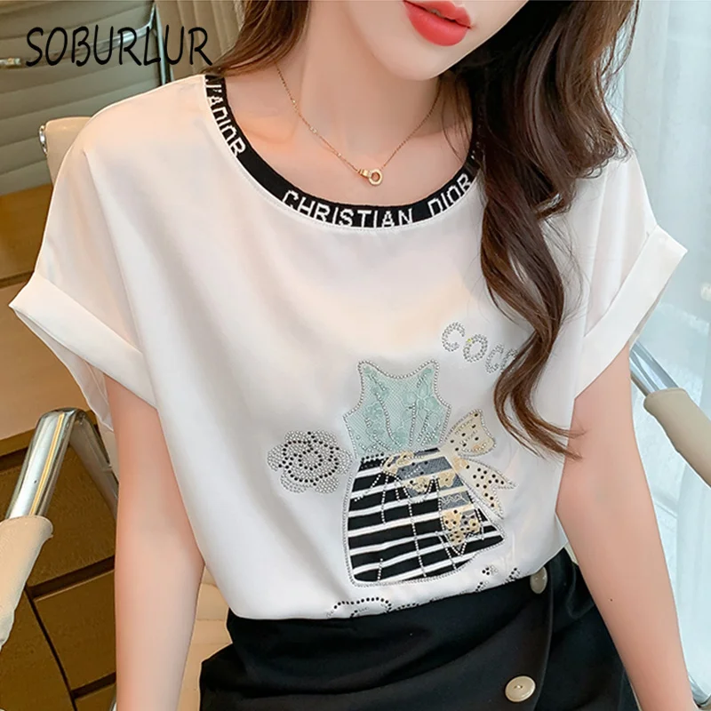 

SOBURLUR 2021 Summer New Anime Printing Oversize T Shirt Women's T-shirt Short SleeveT-shirts Crop Tops Woman Clothes Kawaii Tee