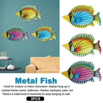 

3pcs Wall Art With Hook Metal Fish Sea Marine Hanging Ornaments Coastal Ocean Home Decor Indoor Outdoor Gifts Garden Sculptures