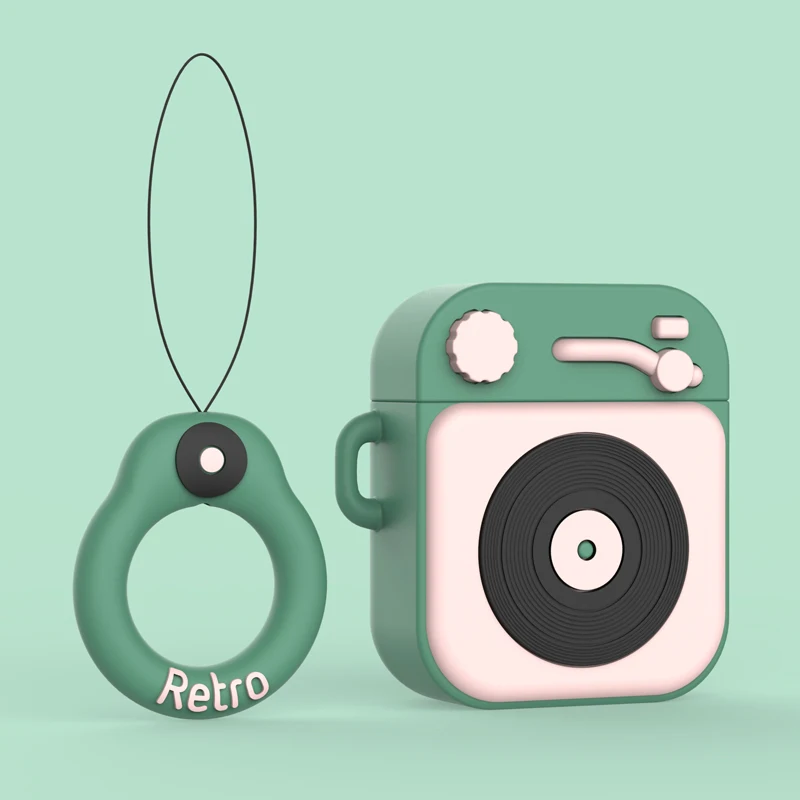 

Hard Earphone Cover For Apple Airpods 2 1 Hip Hop Phonograph Pattern For Airpods 2 1 Green Cute Wirless Earphone Protector