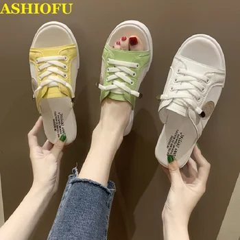 

ASHIOFU 2020 Hot Sale Handmade Girls Flat Slippers PU&Air-mesh Summer Casual Walking Flips Open-toe Fashion Slipper Shoes 3color
