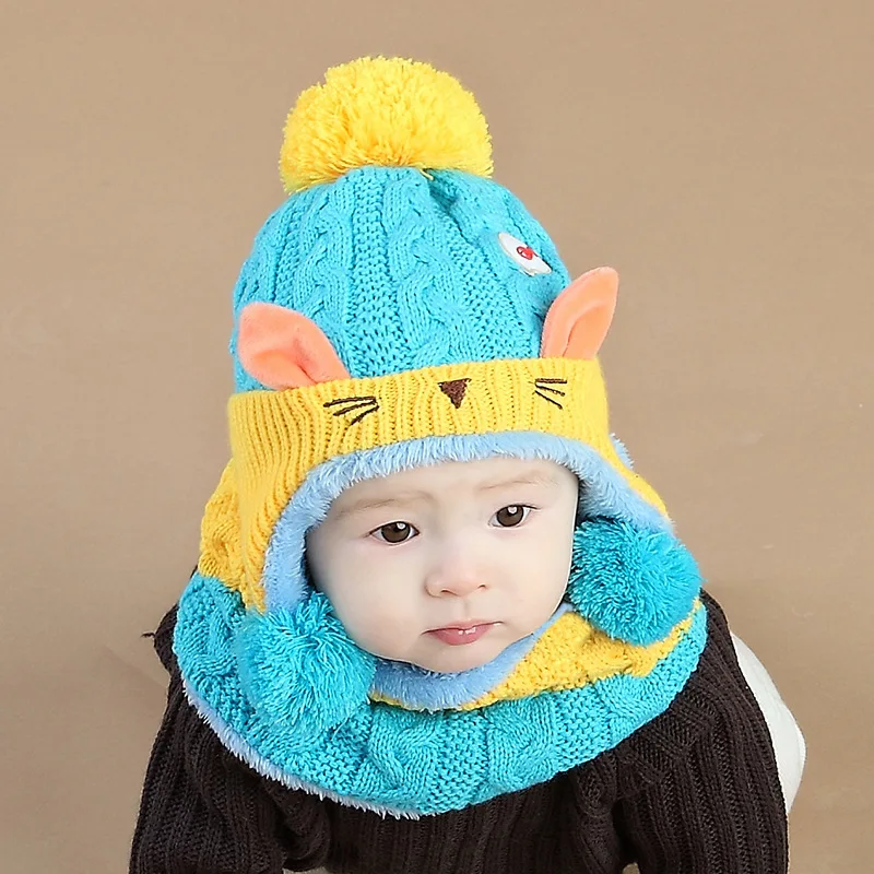 Maylisacc/детский набор из шапки и шарфа для детей 1-4 лет, осенне-зимний акриловый детский вязаный шарф с милым котом, комплект из двух предметов - Цвет: 4