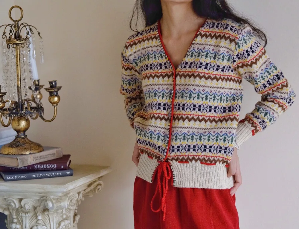 Линетт's chinoiseroy осень зима дизайн женский свободный Mori Girls винтажный поп Красочный свитер с v-образным вырезом кардиганы