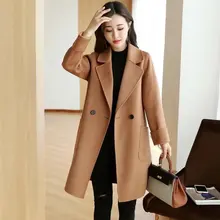 Женское длинное приталенное пальто двубортное шерстяное элегантная