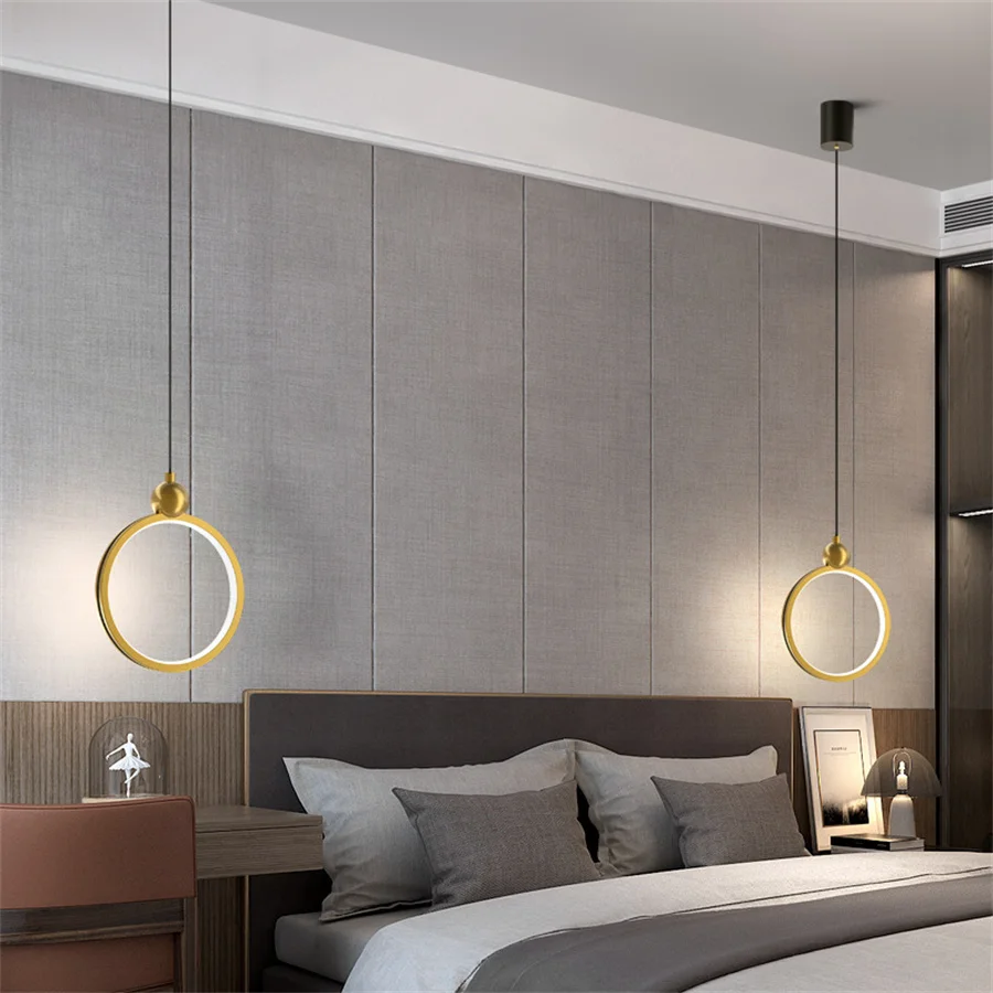 

Bedroom Bedside Pendant Light Decoration Kitchen Island Dining Room LED Chandelier Modern Black Gold Background Hanging Lamps