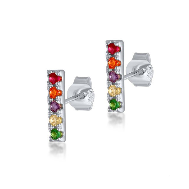 925 Sterling Silver Colored Crystal Hoop Earrings Collection Rainbow Zircon Mosaic Charm Circle Huggie Earrings Jewelry