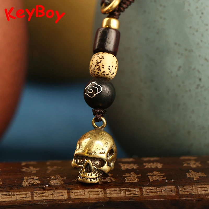 Brass Skull Keychains Keyring Skull Pendant Punk Biker Key Chain 