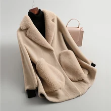 Новое пальто из натурального овечьего меха, женская меховая куртка из настоящей овечьей шерсти, зимние пальто размера плюс, F1176