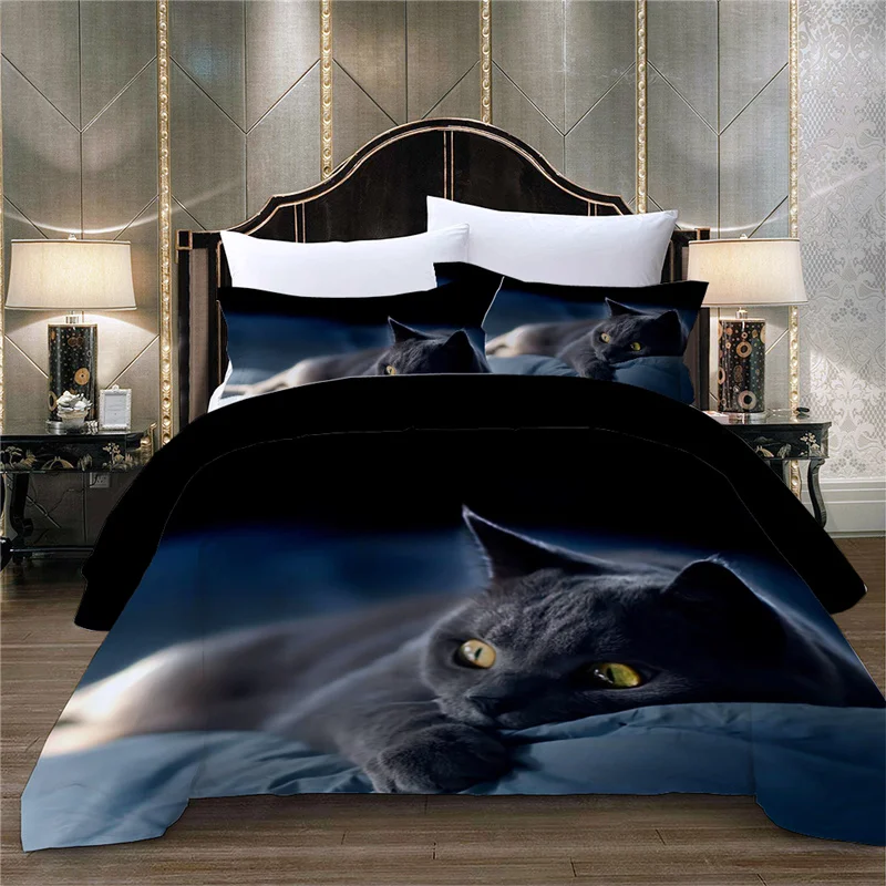 

3D Duvet Cover Set Black Cat Pet Printed Bedding Set Single Double Twin Full Queen King Size Bedclothes for Children Kid Adult