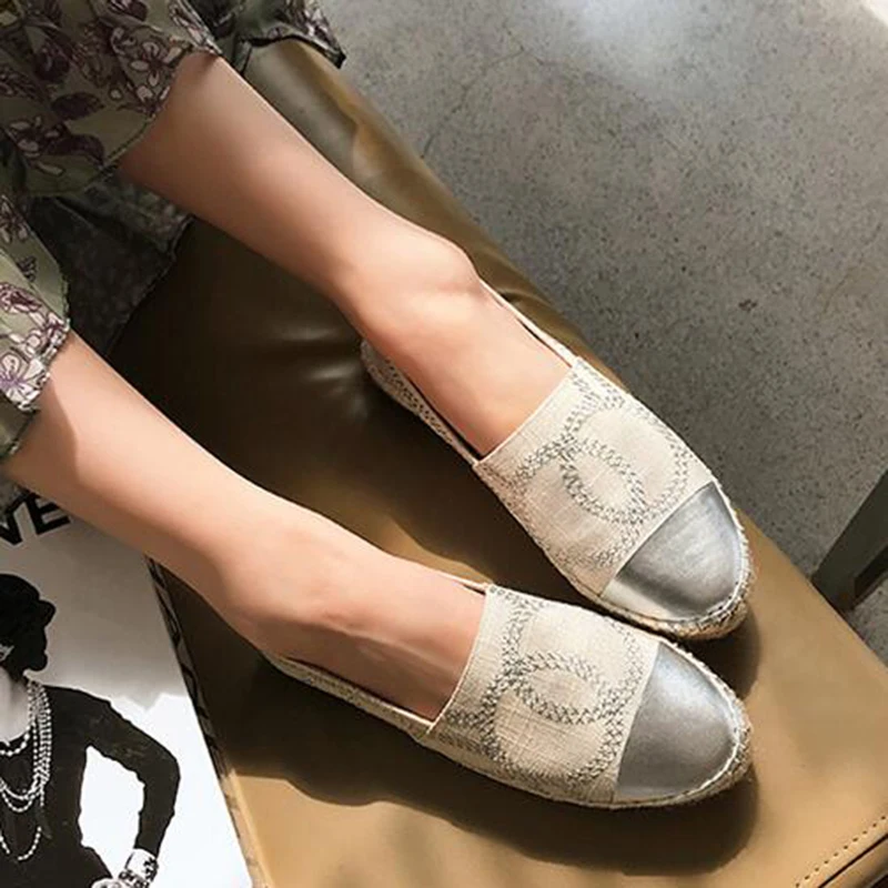 Alpargatas estampadas de cáñamo para mujer, zapatos de lona Retro, planos  informales, de punta redonda, mocasines negros bordados de diseñador,  2021|Zapatos planos de mujer| - AliExpress
