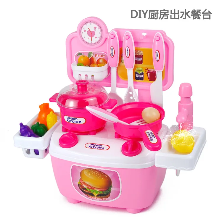 

Children Kitchen Toy Play House with Water Extractor Dining Table Kitchenware Baby Cook Cooking Toy