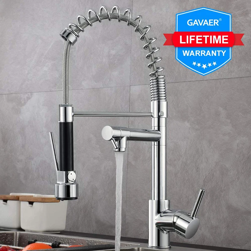  Gavaer Spring Pull Down Kitchen Faucet Nozzle Dual Mode Water Mixer Single Handle Hot Cold 2 Outlet - 4000109801289